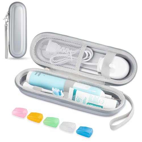 Toothbrush Travel Case for Oral B/Oral-B Pro 1000 1500 5000 7000 & Philips Sonicare 4100 1100 5300 5100 6100/iO Electric Toothbrush, Hard Protective Storage Bag (Silver case&toothbrush cap) - color: Silver case&toothbrush cap