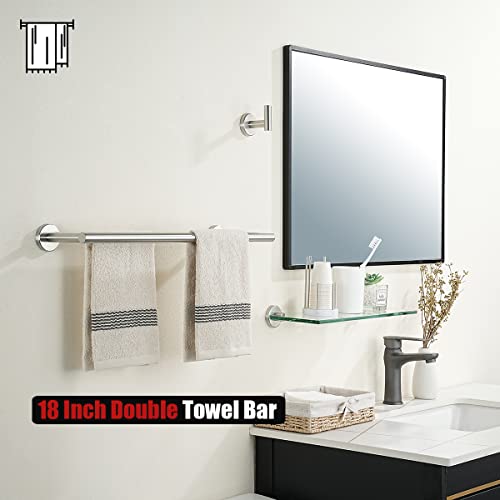 JQK Double Bath Towel Bar, 20.5 Inch 304 Stainless Steel Thicken 0.8mm Towel Rack Bathroom, Towel Holder Brushed Finished Wall Mount, Useable Length 18 Inch, TB100L18-BN - color: Brushed, size: 18 Inch