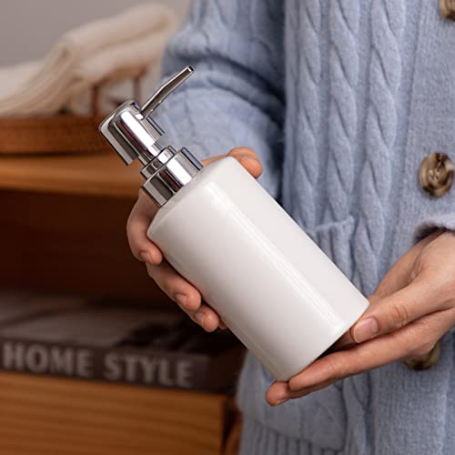FE Soap Dispenser, 300ml/10oz Ceramic Liquid Soap Pump Dispenser, Refillable Dish Soap Dispenser for Kitchen Bathroom Washroom (White) - color: White