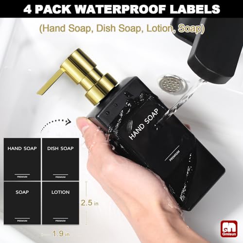 GMISUN Kitchen Soap Dispenser Set with Tray, Dish Soap Dispensers for Kitchen, 12fl oz/350ml Hand and Dish Soap Dispenser Set, Black Soap Dispensers with Gold Pump, Glass Liquid Soap and Lotion Bottle - color: Black Bottle+gold Pump+black Tray