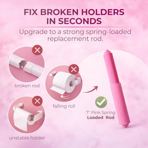 Toilet Paper Roller Holder (7 Inch) Pink - Plastic (Spring Loaded) Replacement Spindle Rod - Roll Extender fits Extra Large Bathroom Tissue Rolls - color: Pink