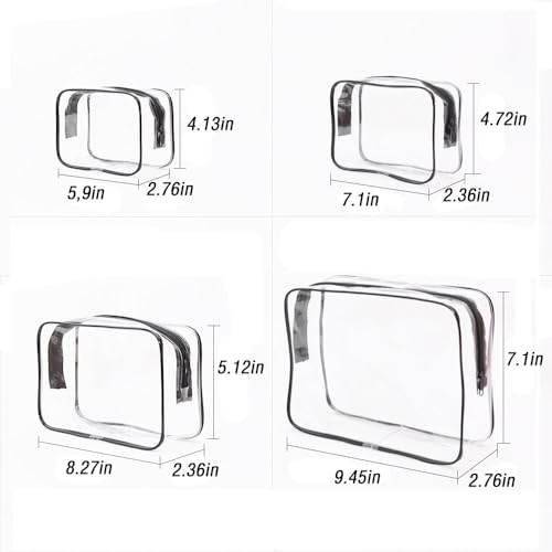 Buminee Clear Toiletry Bag, TSA Approved Travel Toiletry Bag, Water Repellent Carry-on Cosmetic Bag for Women & Men, Airline Compliant Shower Bag for Travel Accessories - 4 Pack White Single Zipper - color: white 4p