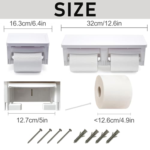 Double Toilet Paper Holder Wall Mount with Shelf- with Gear Cutter for Residential Bathrooms & Commercial Toilet Paper Dispenser for Commercial Bathroom - color: Abs White&white, size: Full