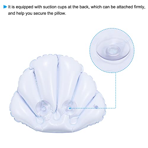 PATIKIL Inflatable Bath Pillow with Suction Cups, 2 Pack Terry Cloth Covered Shell Shape Bathtub Spa Pillow Neck Support for Bathtub Hot Tub, Blue - color: Blue