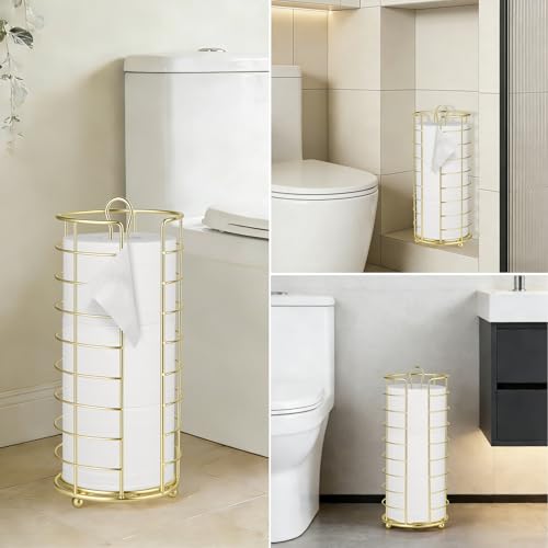 Toilet Paper Holder Stand - Freestanding Toilet Paper Storage,Gold Bathroom Organizer,3 Mega Roll Toilet Paper Roll Holder for Under Sink, Vanity, Cabinet Shelf (Gold) - color: Gold