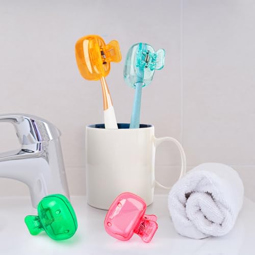 Hxezoc 4 Pack Toothbrush Covers Toothbrush Holders Toothbrush Protector Cap Brush Pod Case Portable Plastic Clip for Household Travel, Bathroom, School, Camping, Business (Green, Teal, Orange, Pink) - color: Green, Teal, Orange, Pink