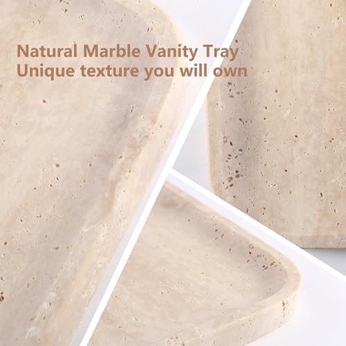 Marble Vanity Tray for Dresser Organizer, Travertine Bathroom Tray Countertop, Beige Decorative Serving Trays, Kitchen Sink Storage, Jewelry & Perfume Holder(Travertino Romano) - color: Travertino Romano