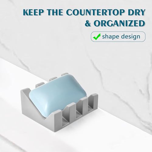 Self Draining Soap Dish Holder,Silicone Soap Dish,for Bathroom,Kitchen, Sponges，Can Extend Soap Life，Keep Soap Bars Dry and Easy Cleaning (Light Grey,4-Pack) - color: Light Grey,4-pack