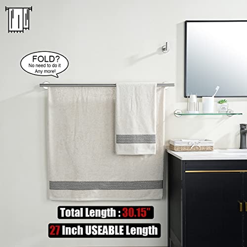 JQK Double Bath Towel Bar, 30 Inch 304 Stainless Steel Thicken 0.8mm Towel Rack for Bathroom, Towel Holder Brushed Finished Wall Mount, Useable Length 27 Inch, TB100L27-BN - color: Brushed, size: 30 Inch