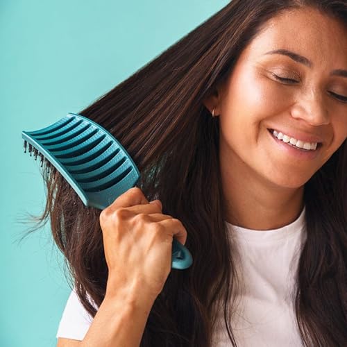 HAPPY HAIR BRUSH Happy Detangler Paddle Brush with Boar Bristles & Nylon Pins | Designed by Women to Detangle & Smooth Thick, Fine or Curly Hair | Pain-Free Slick Back Brush, Ultra Lightweight (Teal) - color: Teal