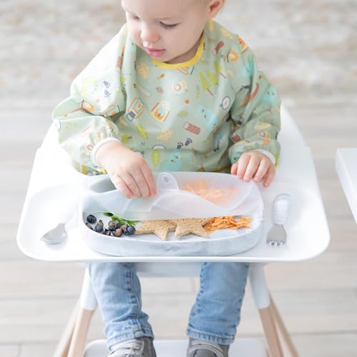 Bumkins Toddler and Baby Suction Plate, Divided Grip Dish Cover for Babies and Kids, Baby Led Weaning, Feeding Supplies, Store and Label Leftovers, Food Prep Portions, Fits Bumkins Large Tray - color: A2 Lg GD Lid