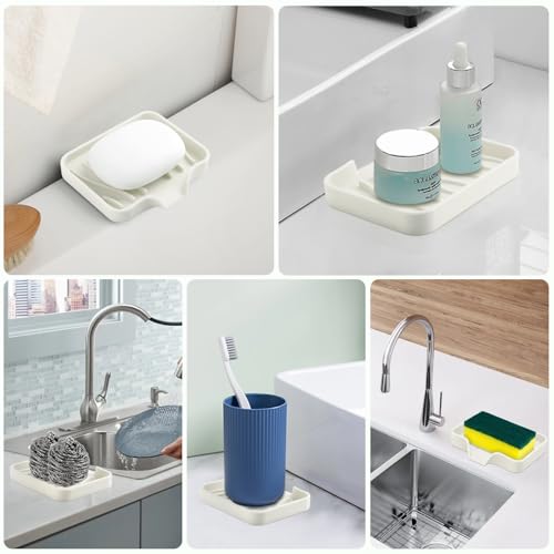 Silicone Soap Dish with Drain, SAISN Kitchen Soap Tray for Shower 2 Pack Self Draining Soap Dish Soft Bathroom Soap Holder for Kitchen Sink Flexible Portable Soap Saver, Beige - color: Beige