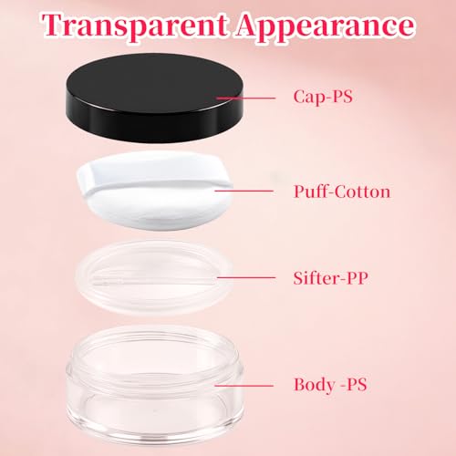 2 Pcs Small Loose Powder Containers with Puff, 10ml Refillable Travel Powder Container with Rotatable Sifter & Leakproof Screw Lid, Mini Makeup Holder for Setting Powders, Blush