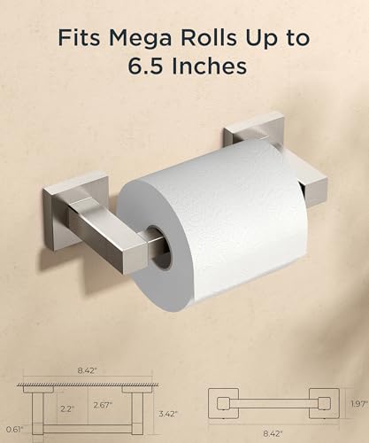 FORIOUS Toilet Paper Holder Wall Mount, Stainless Steel Rustproof Double Post Pivoting Tissue Roll Holder for Bathroom, Commercial Toilet Paper Dispenser (Brushed Nickel, Square) - color: Stainless Steel