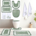 Nuanchu 6 Pcs Sage Green Bathroom Rugs Set with Eucalyptus Leaves Hand Flowers Towels Non Slip U-Shaped Fresh Toilet Rug Water Absorption Bath Mat for Bathroom Bedroom Living Room - color: Green, style: Eucalyptus Leaves