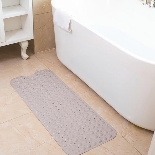 Bathtub and Shower Mats, Extra Long Non-Slip Bath Tub Mat 39 x 16 Inch, Machine Washable Bathmat with Suction Cups & Drain Holes for Bathroom Floor, Tan - color: Tan