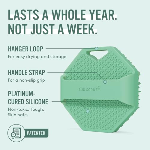 Sud Scrub® Antimicrobial Silicone Body Scrubber, Exfoliating Body Brush for Sensitive Skin, Antibacterial Shower Scrubber for Body, Bathroom Essentials for Men & Women, Mint - color: Mint