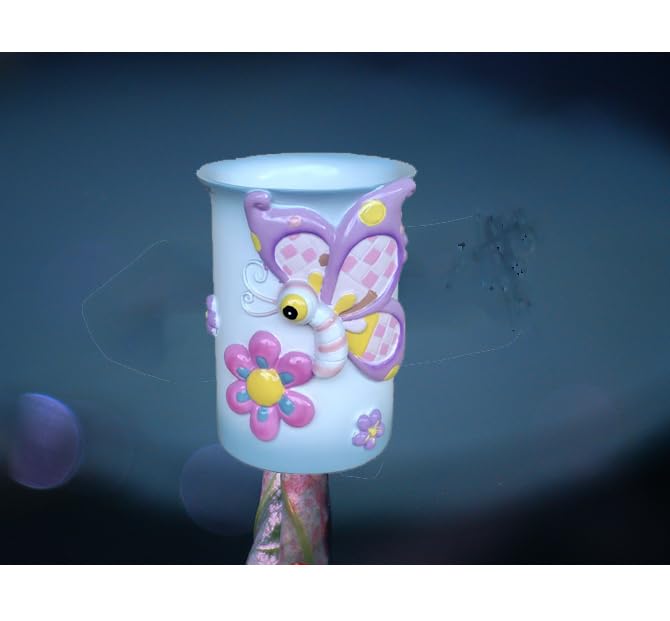 Wendin Cartoon Series Bath Accessory Set, Soap Dispenser Pump, Toothbrush Holder, Tumbler, Soap Dish Resin Art Color Decoration (Butterfly Cup) - color: Butterfly Cup