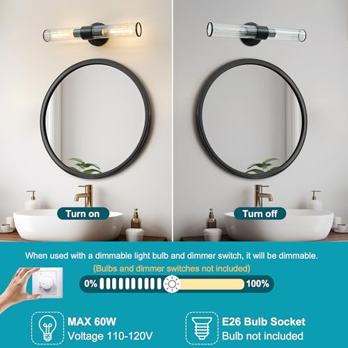 Bathroom Vanity Light Fixtures, Black Wall Sconces in Threaded Glass, Modern Wall Light for Bathroom Living Room Bedroom, Hallway - Bulb Not Included - color: Black-Threaded Glass