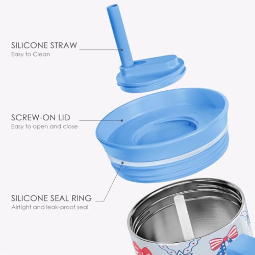 SANDJEST American Flag Stainless Steel Locking Lid Silicone Straw Tumbler with Handle 40oz, Insulated Stainless Steel Travel Cup for Women Girls Friends, Gift Idea for Birthday July 4th (Bow) - color: American Flag 1