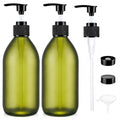 16 oz Frosted Green Glass Soap Dispenser with Pump, Glass Pump Bottle for Lotion Body Oil, 500ml Hand and Dish Soap Dispensers Set with Storage Caps, Labels - 2 Pack - color: Green