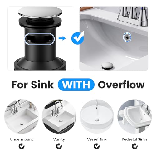 Bathroom Sink Drain with Overflow with Hair Catcher Anti-Clog Sink Strainer | Hurran Bathroom Sink Stopper for 1.65-1.9" Hole, Plastic Pop-up Drain for Bathroom Vanity Vessel Sink, Chrome, 2 Pack - color: Chrome X 2