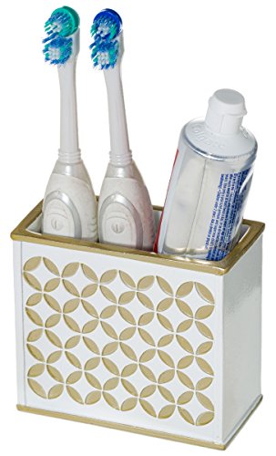 Creative Scents Diamond Lattice White & Gold 4 Piece Bathroom Accessories Set