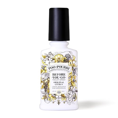 Poo-Pourri Before-You-Go Toilet Spray, Original Citrus, 4 Fl Oz, Up to 200 Uses, Bathroom Odor Deodorizer, Plant-Based with Essential Oils, for Home or Work, Lemon, Bergamot and Lemongrass Scent - size: 4 Fl Oz (Pack of 1)