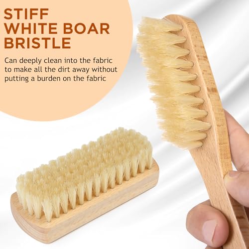 TAKAVU Laundry Brush Set, Soft Boar Bristle, Gentle on Delicate Fabrics | Stain Scrub Brush for Clothes, Upholstery, Delicate Knits, Cotton & Linen, Washable Spot & Garment Care Cleaner - color: White Boar