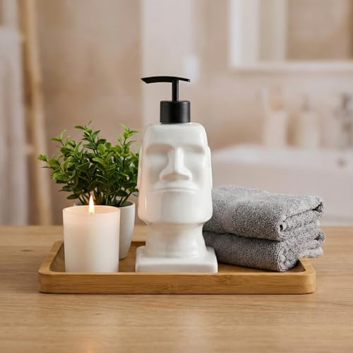 BOPPIE Stylish Ceramic Moai Statue Soap Dispenser, Modern Countertop Hand & Dish Soap Dispenser for Bathroom/Kitchen, Refillable Liquid Soap Bottle with Manual Pump (Ceramic Moai) - color: Ceramic Moai