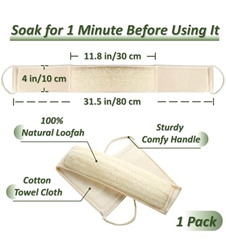 Natural Loofah Exfoliating Body Scrubber for Men and Women, Loofah with Handle, Exfoliating Back Scrubber for Shower Set, Luffa Sponge to Clean & Relax Your Body Deeply (1 Pack) - style: Pack of 1