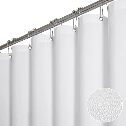 BTTN Fabric Shower Curtain, Linen Textured Heavy Duty Polyester Cloth Shower Curtain Set with Plastic Hooks, White, 48" W x 72" L (Pack of 1) - color: White, size: 48"W x 72"L (Pack of 1)