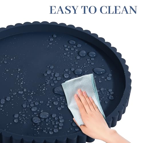 Round Bathroom Tray Silicone Kitchen Counter Decor Vanity Organizer Decorative Coffee Table Tray for Perfume, Candle, Soap Dish, 10 Inch, Dark Blue - color: Dark Blue, size: 10"