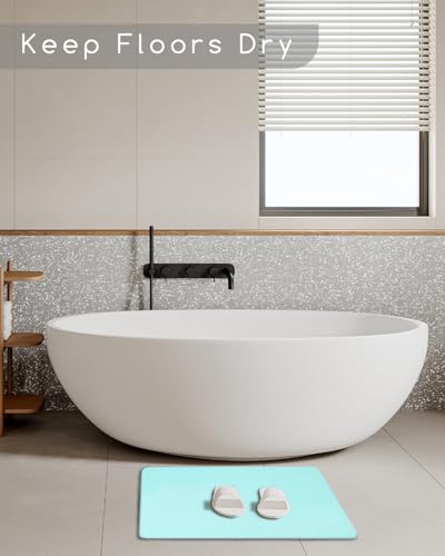 Stone Bath Mat 24"x16" - Diatomaceous Earth Shower Mat, Quick Dry, Anti-Slip, Modern Design with Bonus Non-Slip Pad - Perfect for Home Safety and Style, (Green) - color: Green