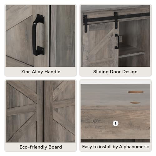 30" Barn Door Bathroom Vanity, Farmhouse Style Standing Pedestal Cabinet with Blue Boat Glass Vessel Sink - color: Blue Boat Glass Sink, size: 30"