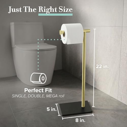 Gatco 1431MXB Modern Rectangle Base Freestanding Toilet Paper Holder, Matte Black/Brushed Brass, Weighted Base, 21.25" Bathroom Tissue Stand - color: Matte Black Brushed Brass, 21.25"h