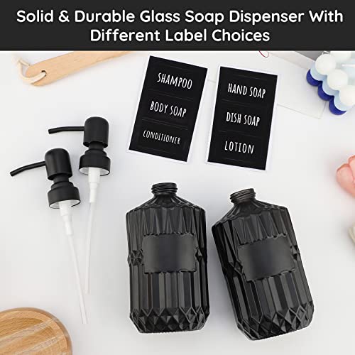 Segbeauty Black Soap Dispenser, 2pcs 15.2oz Glass Pump Bottles with Labels for Farmhouse Decor, 450ml Empty Refillable Kitchen Soap Dispenser Set Bathroom Accessories for Western Modern Home Decor - color: Black, size: 15.2oz/450ml