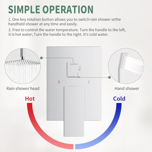 SunCleanse Rainfall Shower Faucet Set Polished Chrome Shower Combo Set for Bathroom with High Pressure 10 inch Shower Head with Handheld Shower Valves Shower Head and Handheld Ceiling Mounted - color: Polished Chrome, style: 10-ceiling