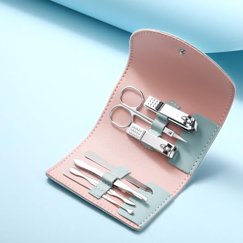 12 Set Manicure Set Bulk Mini Manicure Nail Clipper Kit 7 in 1 Stainless Steel Professional Nail Care Pedicure with Travel Portable Bag Grooming Kits for Women Men Home(Green) - color: Green