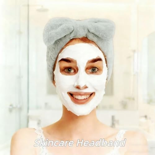 7 Pcs Spa Set, Facial Headband and Wristband Set, Skincare Accessories, College Style Girl Idea Gifts, Hair Accessories for Women and Girls（Grey） - color: Grey