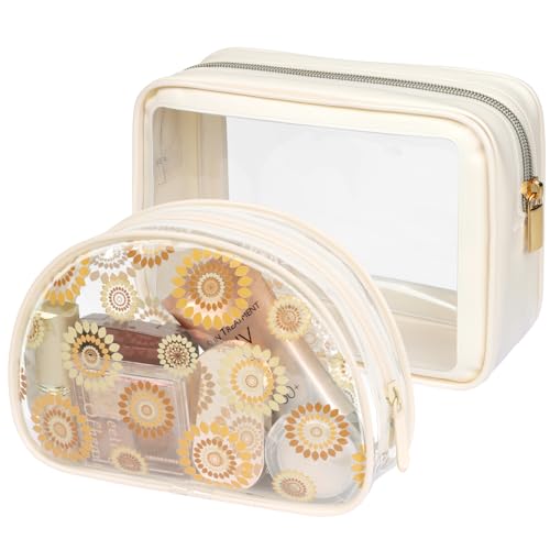 PACKISM Clear Makeup Bag Foldable - TSA Approved Toiletry Bag for Travel | Metal Zipper, Reinforced Seam, Water Resistant, Medium for Carry-on, Large for Checked Luggage, for Car Storage Organizer - color: 2 Pack Beige Bohemian Print, size: Hybrid Travele