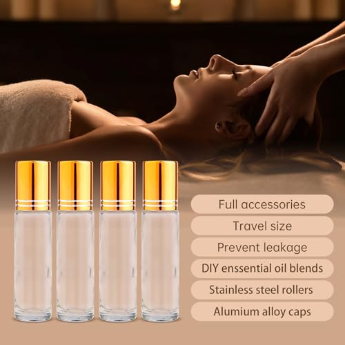 inice 12 Pack Essential Oil Roller Bottles 10ml Clear Glass Bottles Stainless Steel Roll On Ball Metal Cap for Daily Care - color: Clear Rolelr Bottles - 12 PACK