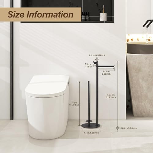 BVL Toilet Paper Holder Stand, Matte Black with Extra Heavy Base, Holds 5 Rolls, Waterproof Pad, Minimalist Design, 304 Stainless Steel, Rustproof & Space-Saving with Hook - color: Black