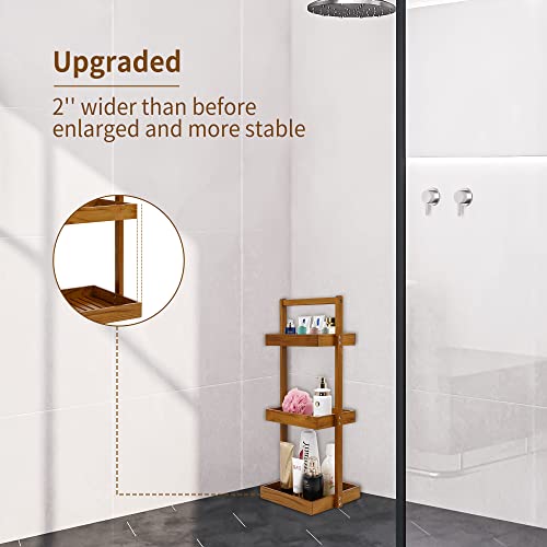 Utoplike Teak Shower Caddy Shelf, Standing Shower Organizer for Bathroom Corner, Wooden Freestanding Racks Storage for Inside Shower, Bath, Office, Stand Up 3 Tier Kitchen Desktop Organization - color: 3 tier Large