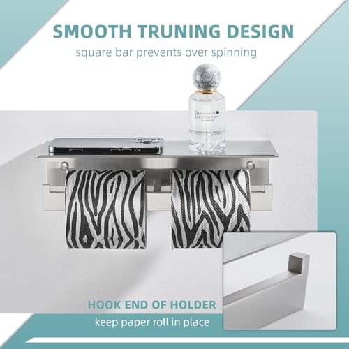 Angle Simple Bathroom Toilet Paper Holder, SUS 304 Stainless Steel Toilet Tissue Roll Holder with Storage Shelf, Wall Mount - color: Brushed Nickel, size: Double Rod