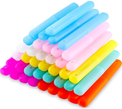 40 Pieces Travel Toothbrush Case Holder, Portable Plastic Breathable Toothbrush, Plastic Container for Travel, School, Home, Camping, Indoor, Outdoor (7 Assorted Colors)