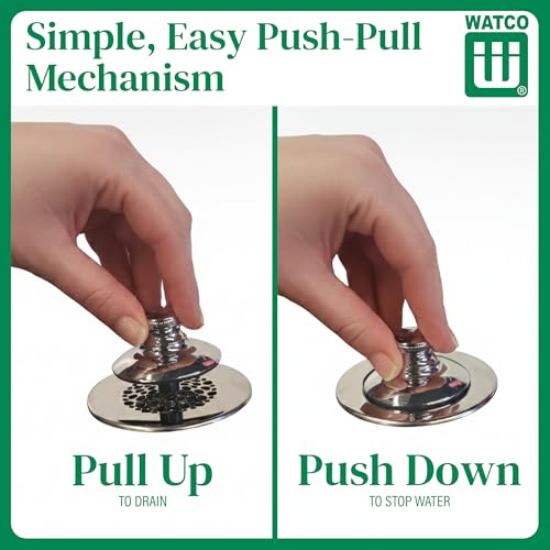 Watco Universal NuFit Push Pull Stopper, Silicone, 3/8 in. to 5/16 in. Combo Pin, Friction Pin, Grid, Universal Bath Tub Drain Stoppers, Easy Install, Hair Catcher, Replacement Tub Drain, Chrome - color: Chrome Plated