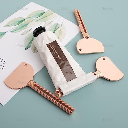 AUEAR, 4 Pack Rose Gold Stainless Steel Toothpaste Tube Squeezers Keys Roller Presser Wringer for Home Hair Dye - color: Rose Gold