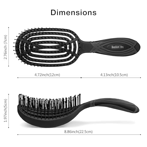 NuWay® DoubleC® Pro Professional Detangling Hair Brush – Patented Double Curve Scalp Care Brush for Gentle Detangling, Blow-Dry Styling & Wet or Dry Hair (Iron Black) - color: Iron Black