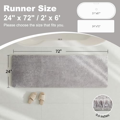 TYUU Bathroom Runner Rug, Ultra Soft Long Bath Mat Super Absorbent Quick Dry Bathroom Runner Rugs 24 x 72 Non Slip Washable, Light Grey 24" x 72" - color: Light Grey, size: 24" x 72"